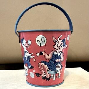 T COHN 1940s VINTAGE SAND PAIL / TIN LITHO / FARM ANIMALS VERY GOOD CONDITION